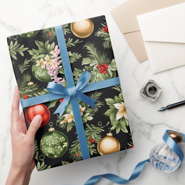 Christmas Holiday Elegant Decorations Baubles Wrapping Paper (Gifting)