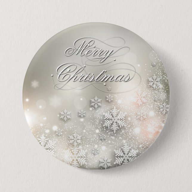 Christmas Holiday Elegant Snowflake Button (Front)