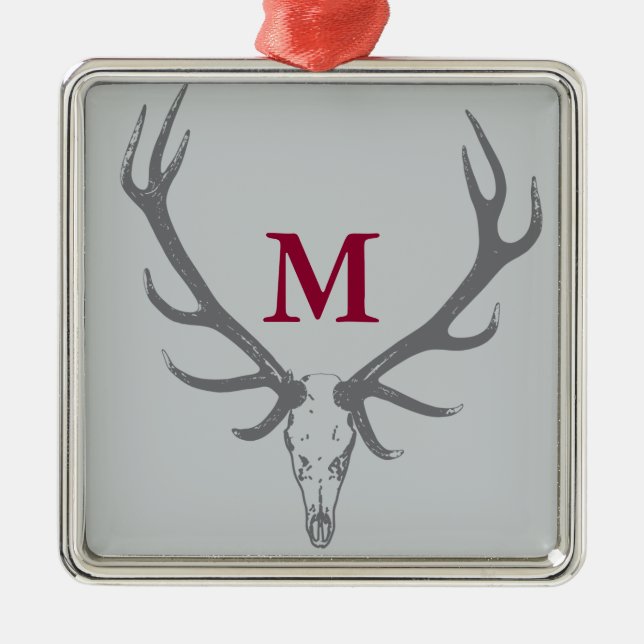 Christmas Holiday Elk Custom Monogram Metal Ornament (Front)