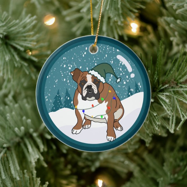 Christmas Holiday English Bulldog  Ceramic Ornament (Tree)
