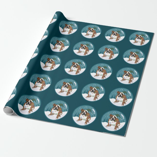 Christmas Holiday English Bulldog Wrapping Paper (Unrolled)