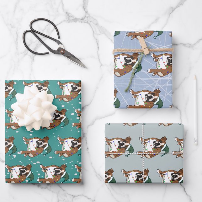 Christmas Holiday English Bulldog Wrapping Paper Sheet (Front)