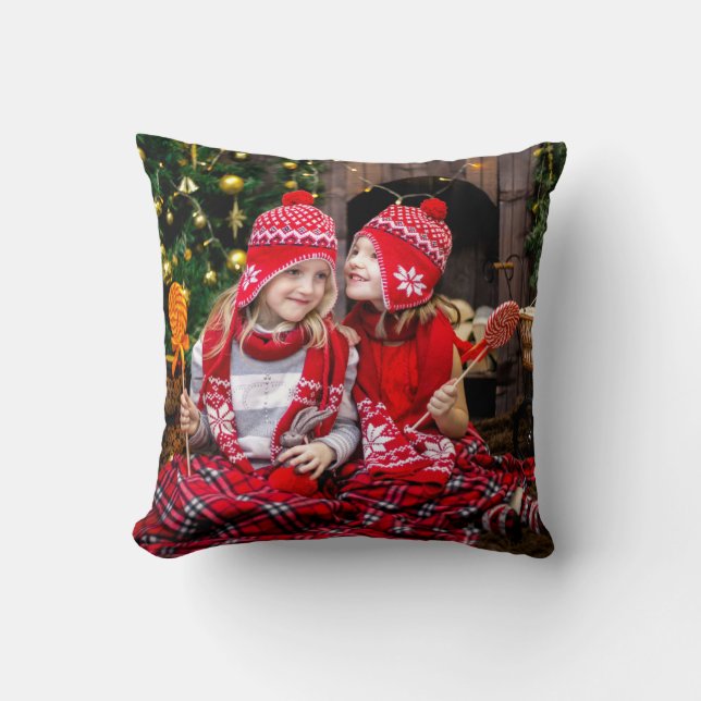Christmas Holiday Family Photo Throw Pillow (Front)