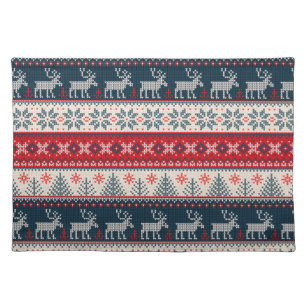 Christmas Holiday Faux Knit Pattern Nordic Theme Placemat