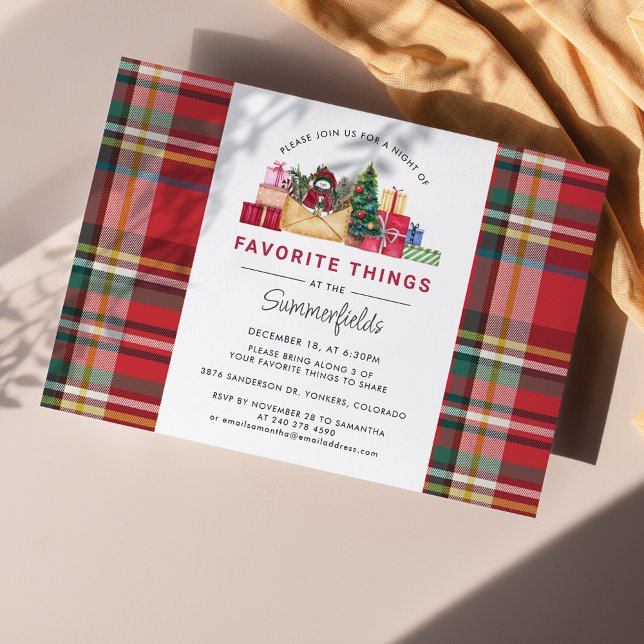 Christmas Holiday Favourite Things Party Invitation (Plaid Rustic Favorite Things Christmas Invitation)