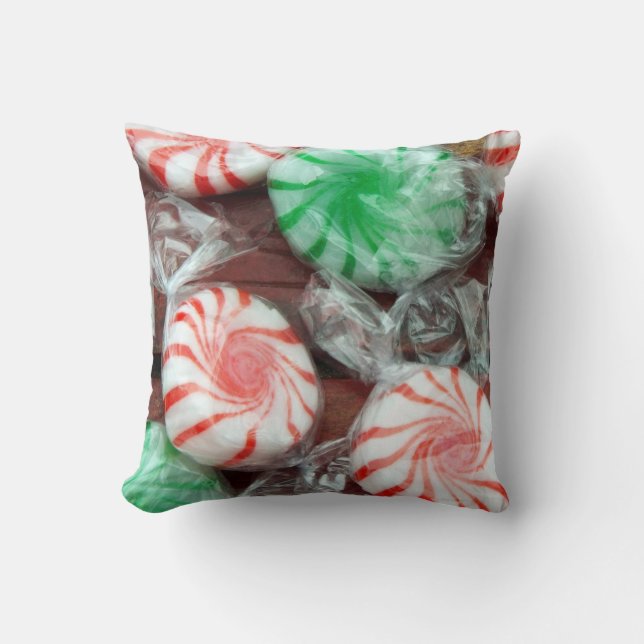 Christmas Holiday festive peppermint swirl candies Throw Pillow (Front)