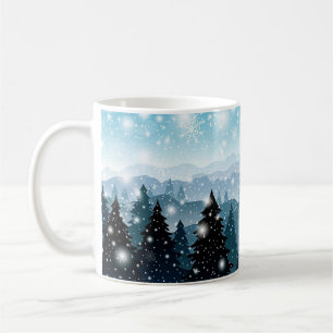 Christmas Holiday Festive Winter Snow Pine trees Coffee Mug