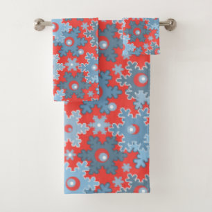 Christmas holiday festive winter snowflakes bright bath towel set