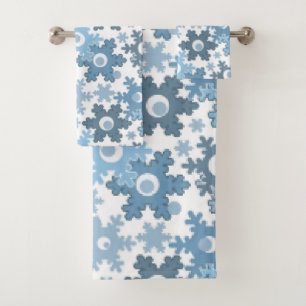 Christmas holiday festive winter snowflakes bright bath towel set
