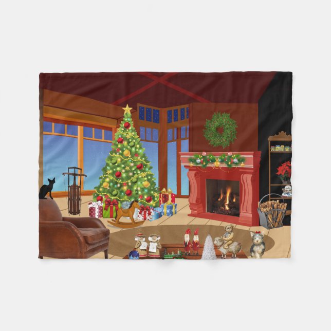 Christmas Holiday Fireplace Fleece blanket (Front (Horizontal))