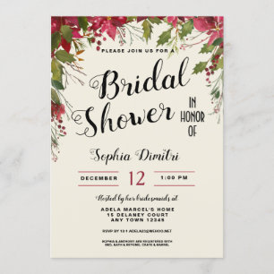 Christmas Holiday Floral Bridal Shower Invitation