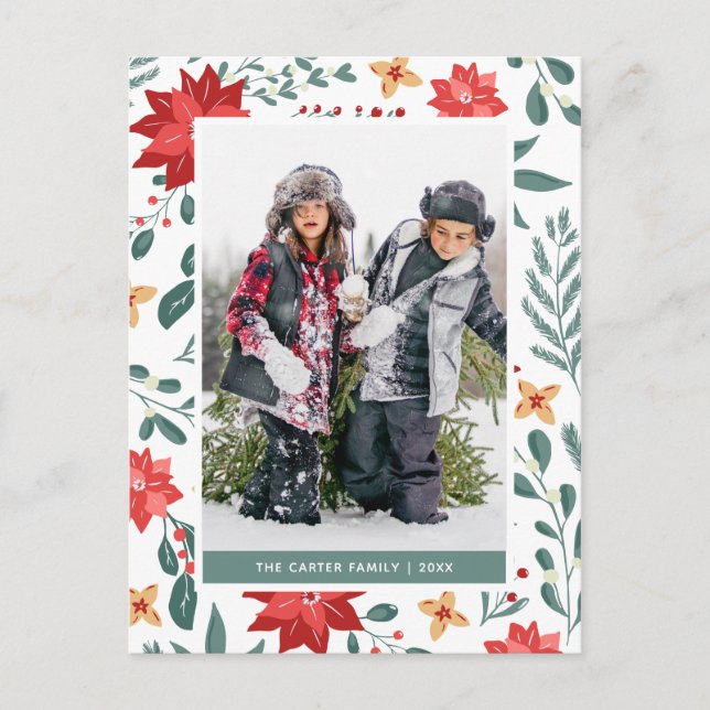 Christmas Holiday Floral | Holiday Photo Card (Front)