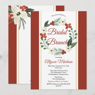 Christmas Holiday Floral Wreath Bridal Brunch Invitation