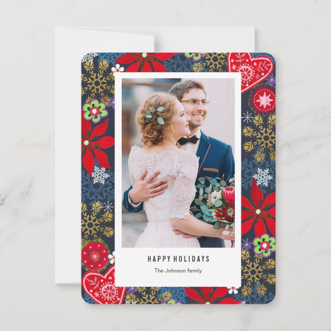 Christmas Holiday | Flowers & Snow | Photo Card (Front)