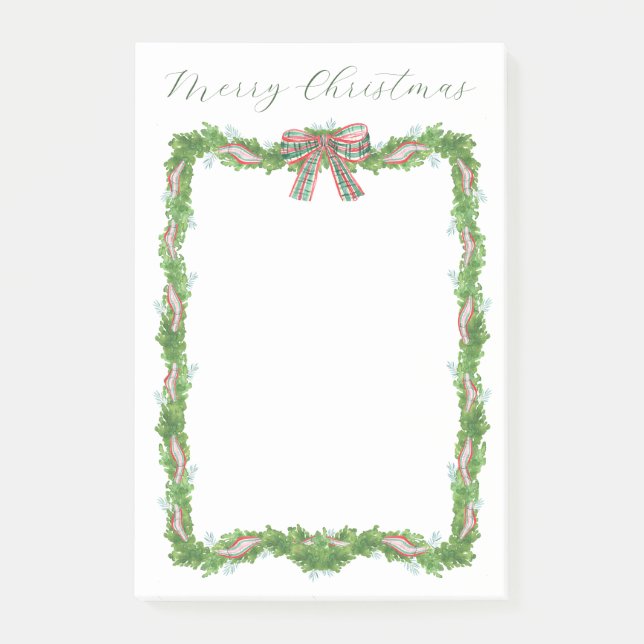 Christmas Holiday Garland Ribbon Bow Plaid Post-it Notes (Front)
