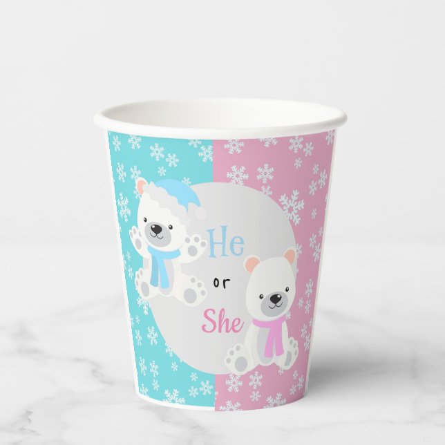 Christmas Holiday Gender Reveal Polar Bear  Paper Cups (Front)