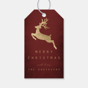 Christmas Holiday Gift Tag Burgunde Gold Reniadeer