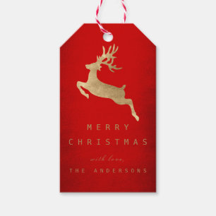 Christmas Holiday Gift Tag Red Gold Reniadeer