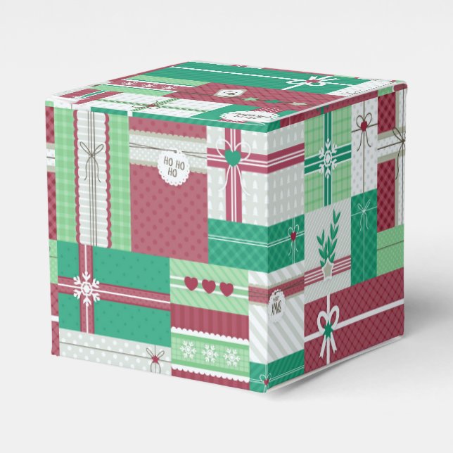 Christmas holiday gifts design, red green presents favor box (Front Side)