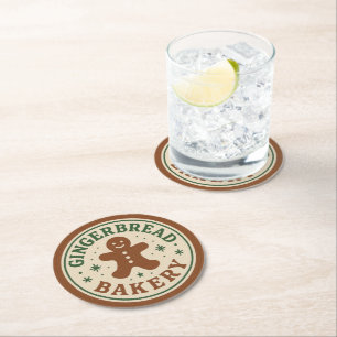 Christmas Holiday Gingerbread Bakery Round Paper Coaster