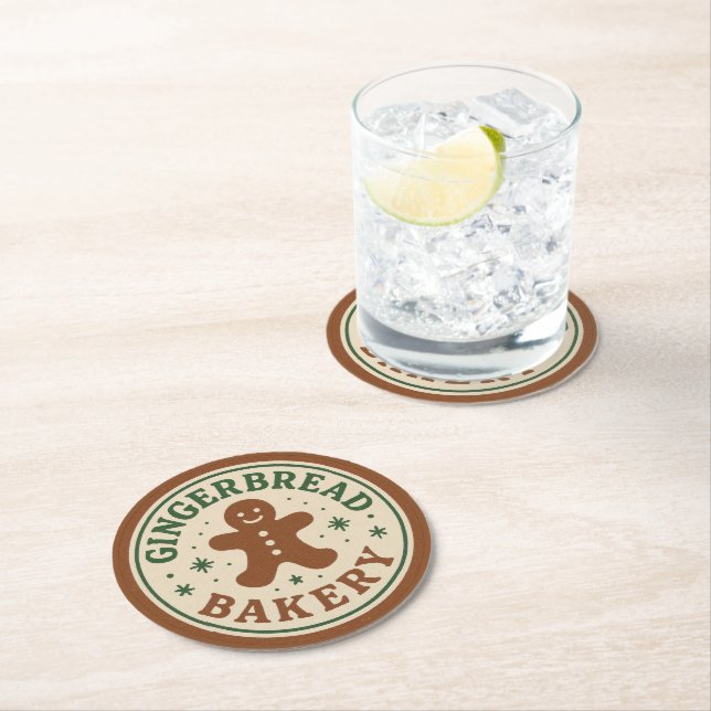 Christmas Holiday Gingerbread Bakery Round Paper Coaster (Insitu)
