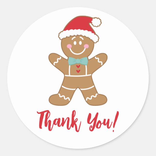 Christmas Holiday Gingerbread Thank You Classic Round Sticker (Front)