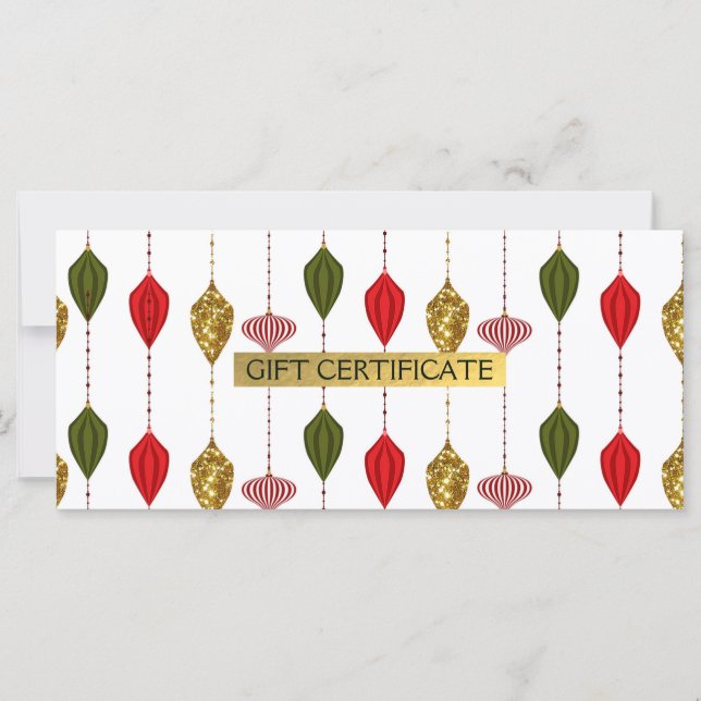 Christmas Holiday Glam Ornaments Gift Certificate (Front)