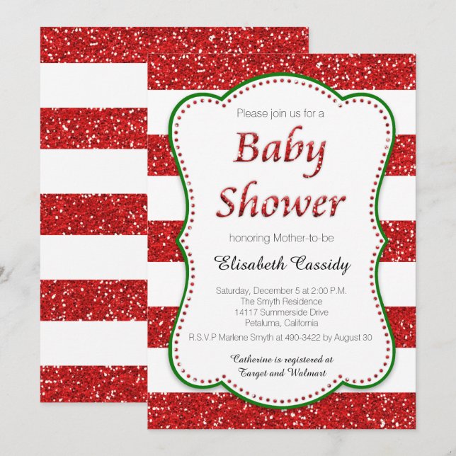 Christmas Holiday Glitter Baby Shower Invitation (Front/Back)