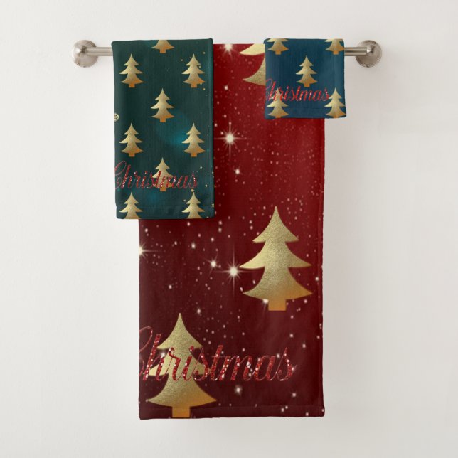 Christmas Holiday-Gold Christmas Trees Bath Towel Set (Insitu)