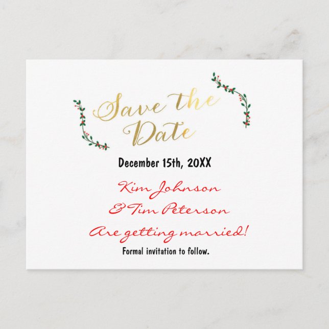 Christmas Holiday Gold Holly Carte postale Enregis (Devant)