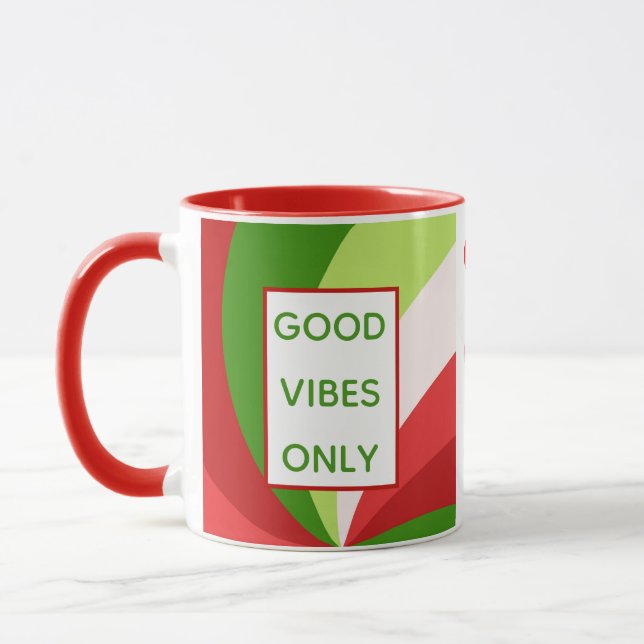 Christmas Holiday Good Vibes Only Red Green White Mug (Left)
