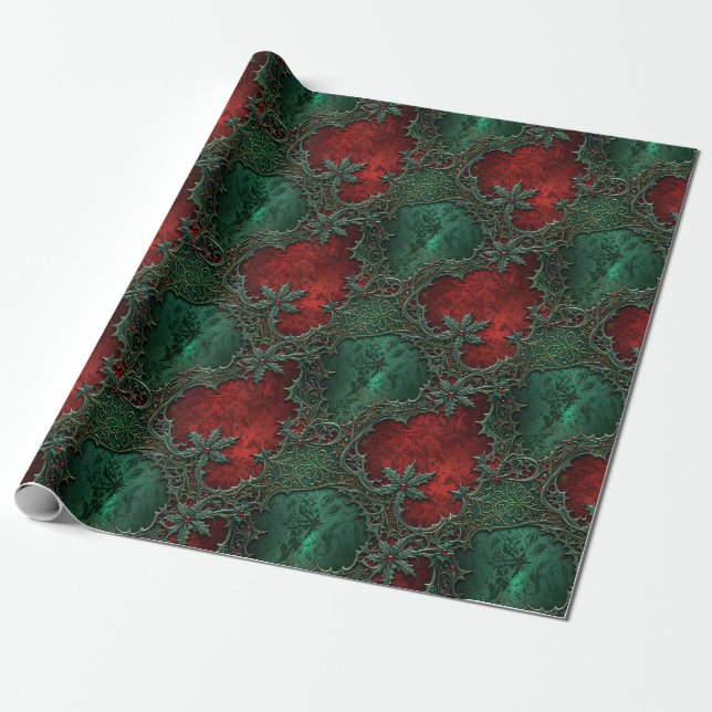 Christmas Holiday Gothic Grunge Wrapping Paper (Unrolled)