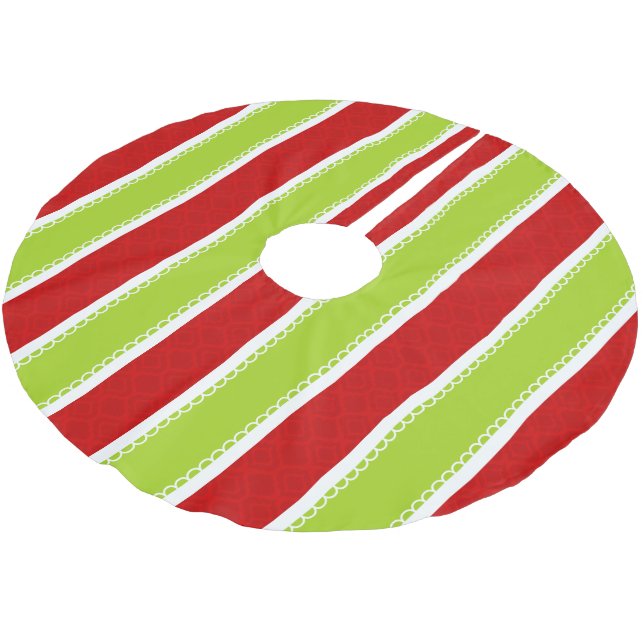 Christmas Holiday Green & Red Stripes Pattern Brushed Polyester Tree Skirt (Angled)