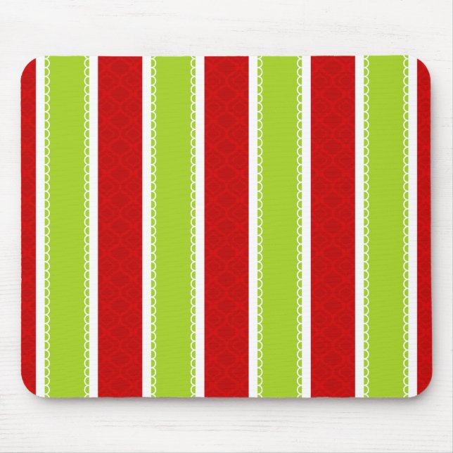Christmas Holiday Green & Red Stripes Pattern Mouse Pad (Front)