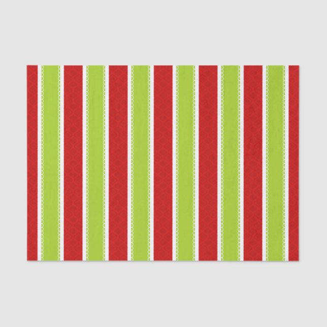 Christmas Holiday Green & Red Stripes Pattern Tissue Paper (Front)