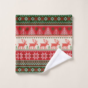 Christmas Holiday Green Red Wash Cloth
