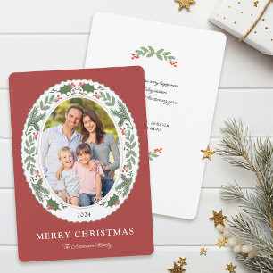 Christmas Holiday Greenery Message Photo Card