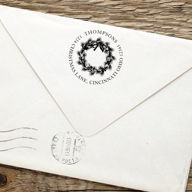 Christmas Holiday Greenery Wreath Return Address  Self-inking Stamp (Christmas holiday greenery simple wreath return address self inking stamp.)