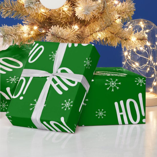 Christmas Holiday Ho Ho Green White Wrapping Paper (Holidays)
