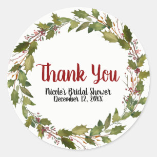 Christmas Holiday Holly Berry Leaves Winter Favour Classic Round Sticker