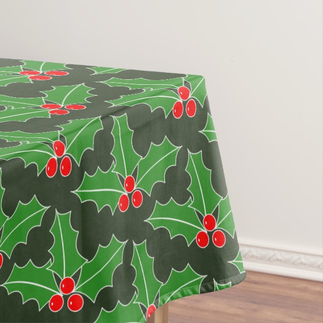 Christmas Holiday holly leaf pattern tablecloth (In Situ)