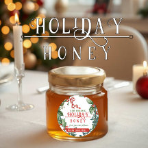 Christmas Holiday Honey with Holly & Berry Border 