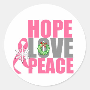 Christmas Holiday Hope Love Peace Breast Cancer Classic Round Sticker