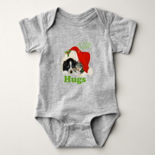 Christmas Holiday Hugs Kitten and Puppy Santa Hat Baby Bodysuit
