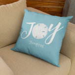 Christmas Holiday Joy Beach Turquoise Coastal  Throw Pillow<br><div class="desc">This design features Christmas holiday elegant simple beach,  nautical coastal sea ocean life,  sand dollar joy minimalist teal,  trendy stylish calligraphy script font,  turquoise teal blue tropical island,  Christmas holiday wrapping supplies,  sea shells coastal living coast,  Christmas holiday beach house cottage cushion home décor</div>