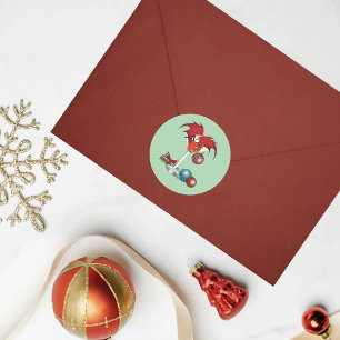 Christmas Holiday Joy Dragon Classic Round Sticker