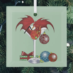 Christmas Holiday Joy Red Dragon Cocktail Cheer Glass Ornament