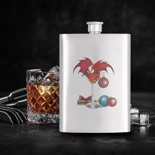Christmas Holiday Joy Red Dragon Cocktail Cheer Hip Flask