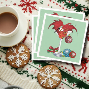 Christmas Holiday Joy Red Dragon Cocktail Cheer Napkin