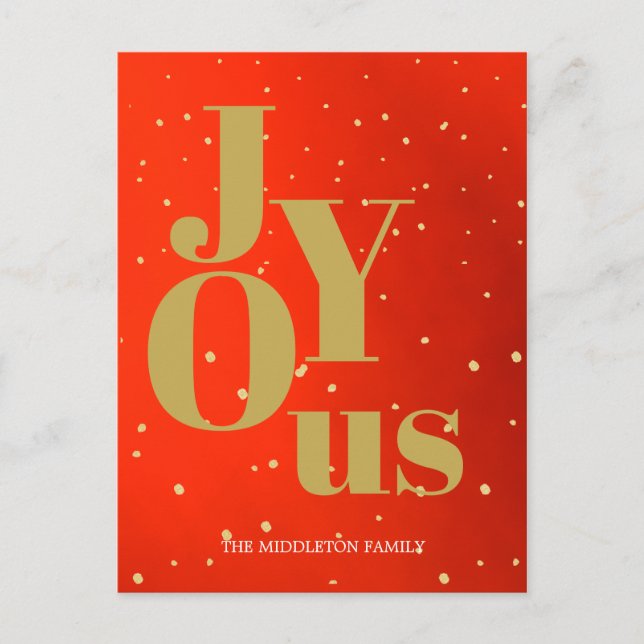 Christmas Holiday Joy Red Gold Elegant Chic Postcard (Front)